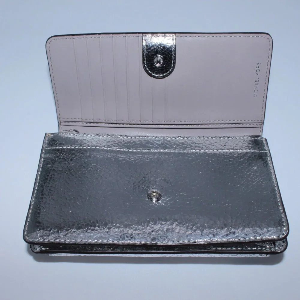Michael Kors Medium Cross Body Bag Satchel Purse Gray Leather Metallic Silver